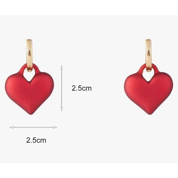 NWT Red Heart Shape Design Gold Buckle Clip Drop Earrings - Picture 3 of 7